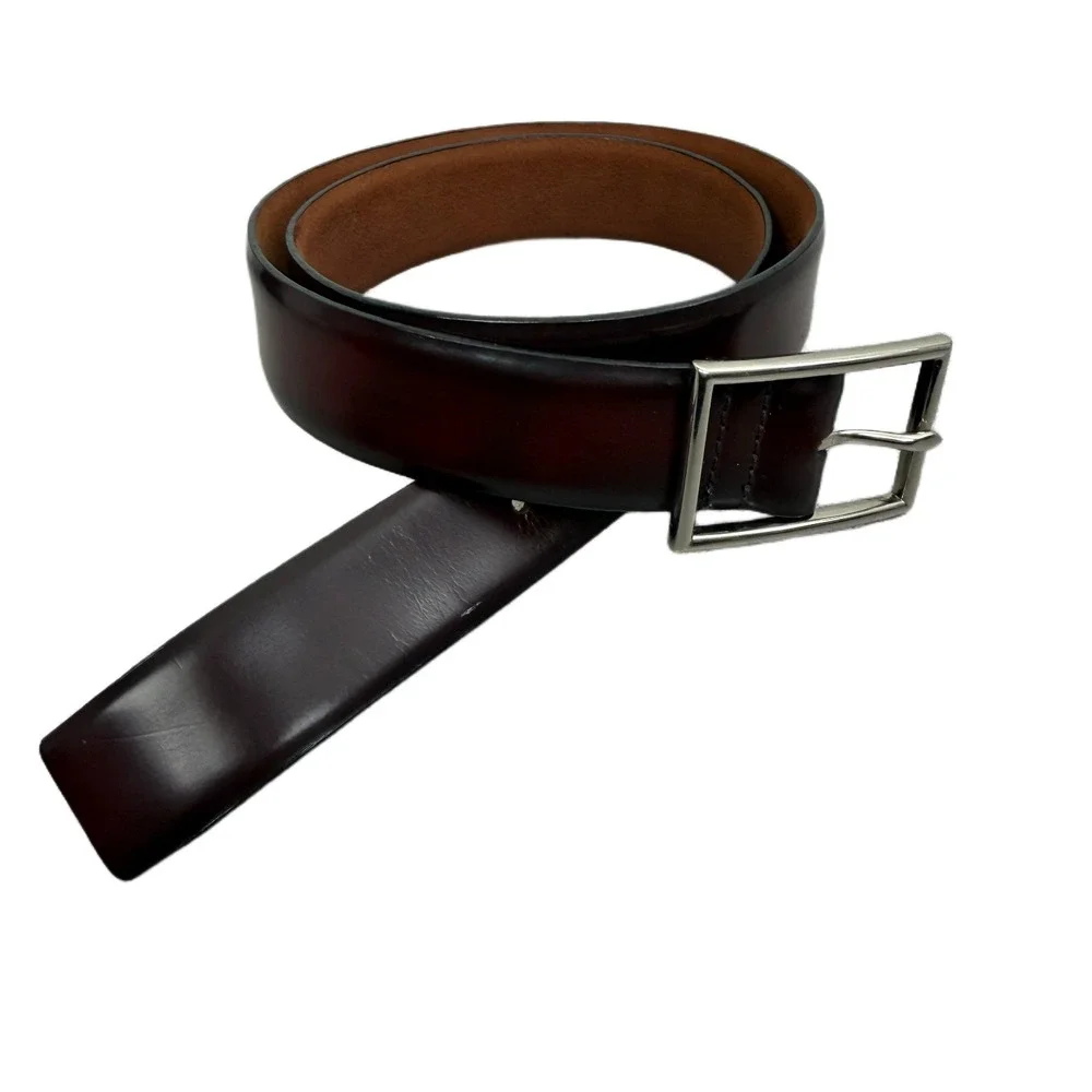Cole Haan Polished Leather Belt 32 Mens Burgundy Dress Silver Buckle 1.25 Canada